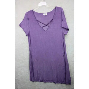 Umgee Women's Criss-Cross Soft Jersey T-Shirt Dress-Size Large-Purple